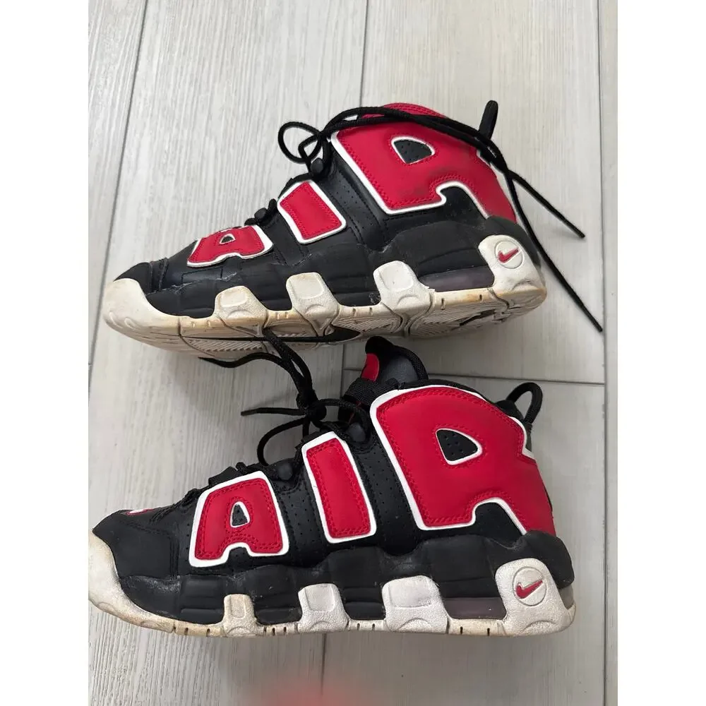 Nike Air More Uptempo (GS) Boy's Size 6.5 Y Sneakers Black Red